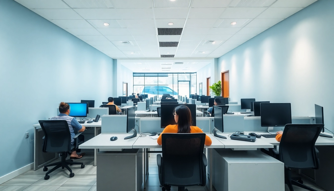 Engaged agents at a call center in Tijuana, showcasing professionalism and a vibrant working atmosphere.