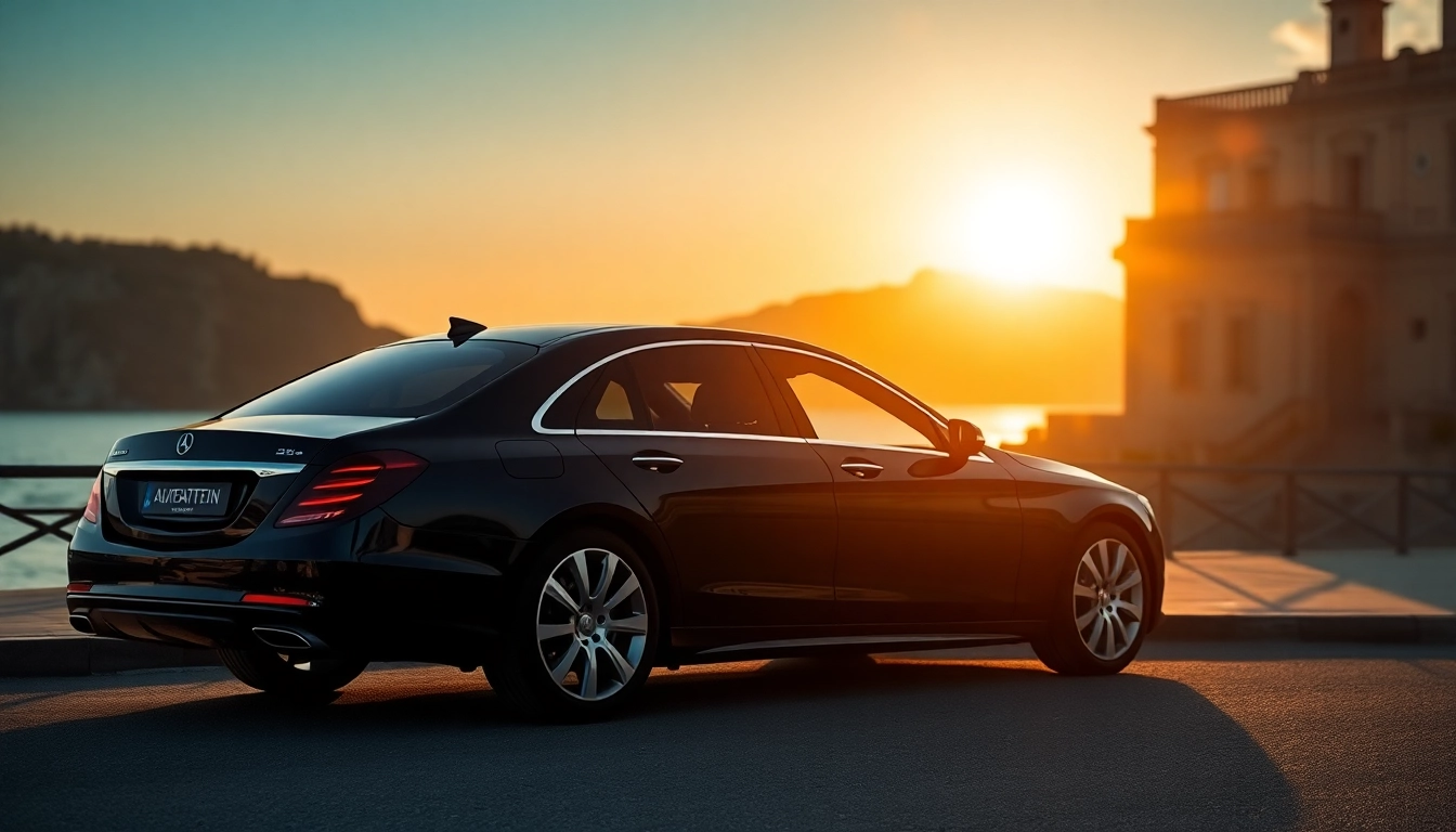 Experience luxury hire chauffeur Malta with a classy black car by sunlit coastal views.