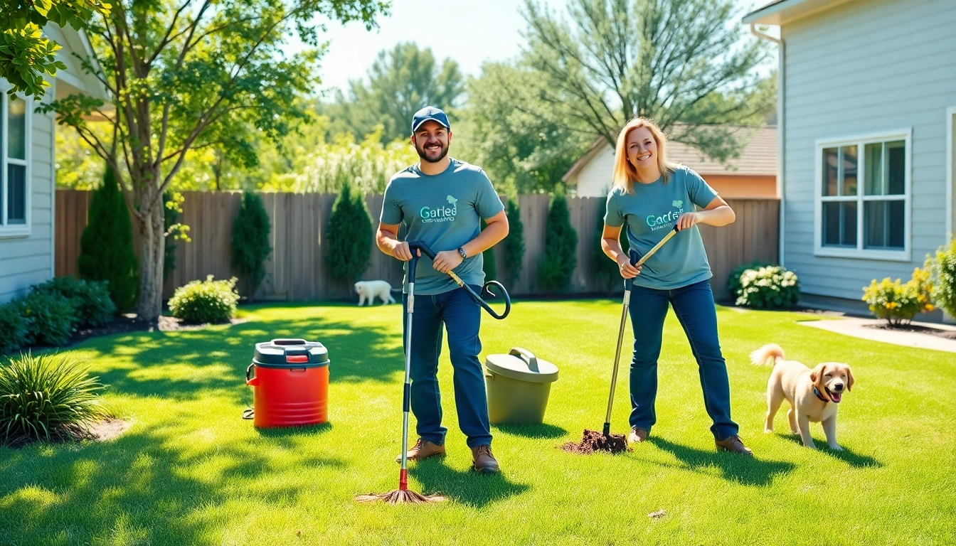Efficient dog poop cleanup service crew maintaining a vibrant backyard environment.