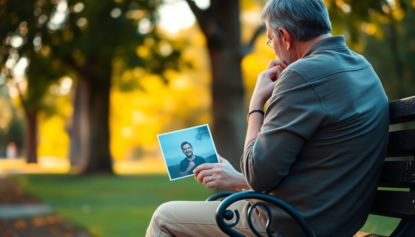 Person reflecting on memories while dealing with grief in a serene park setting.
