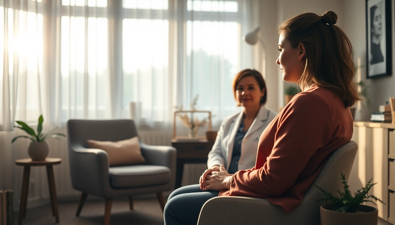Individuals dealing with grief receive supportive therapy in a calm, inviting setting.