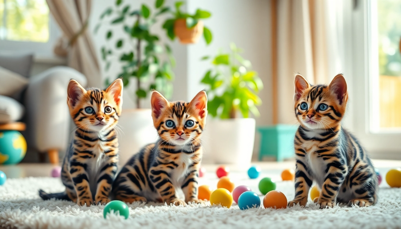 Playful Bengal Kittens for Sale on a cozy rug, highlighting their rosetted patterns.