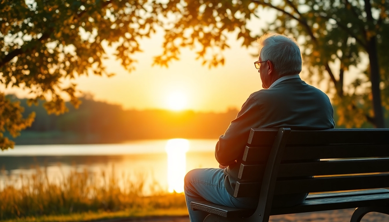 Person reflecting by a serene lake, dealing with grief during a calming sunset.