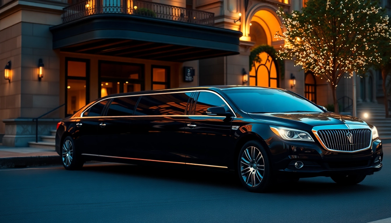 Experience premium car service atlanta with our elegant black limousine waiting outside a luxury venue.