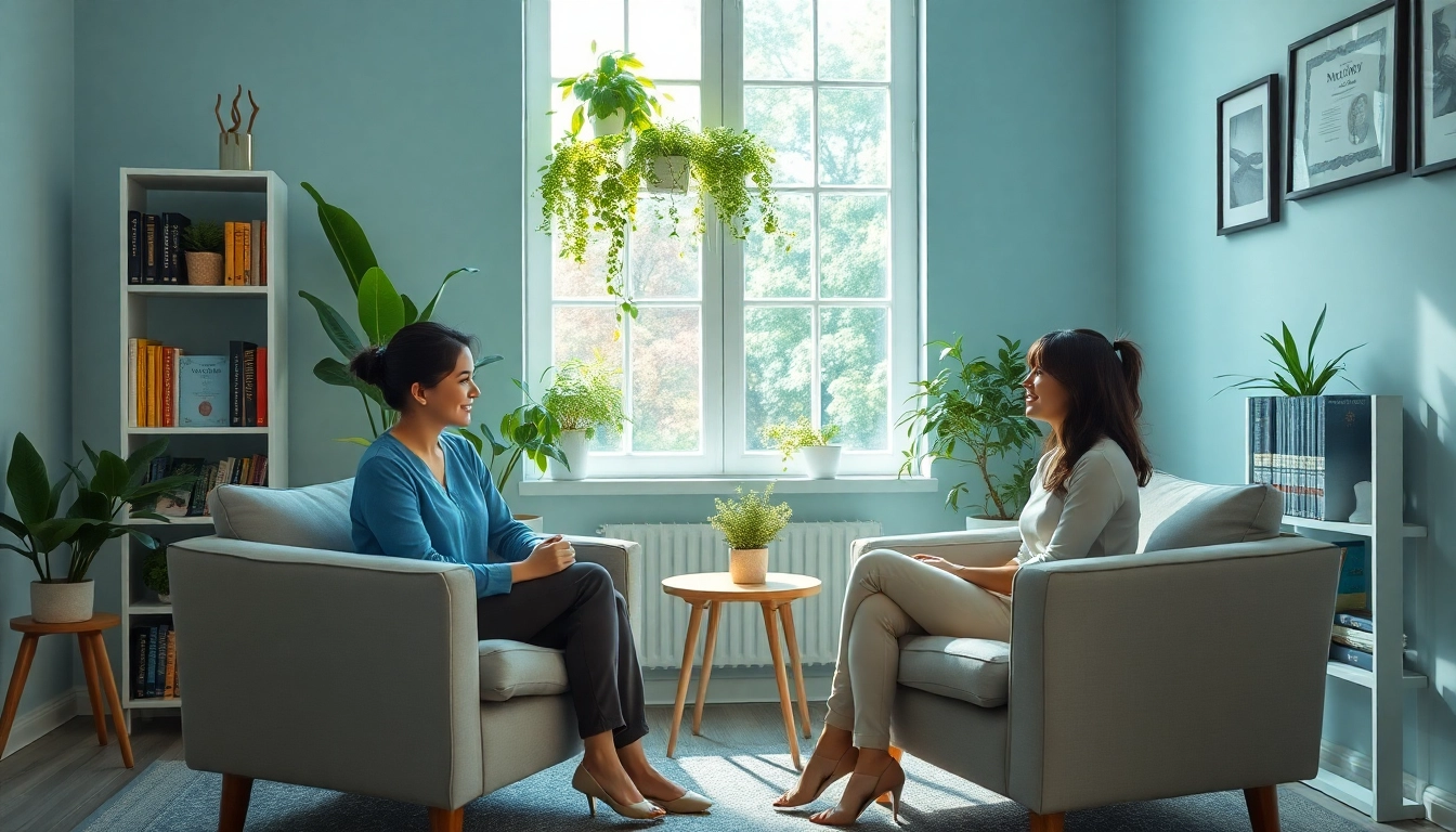 An attachment theory specialist engaging with a client in a calm and professional therapy room setup.