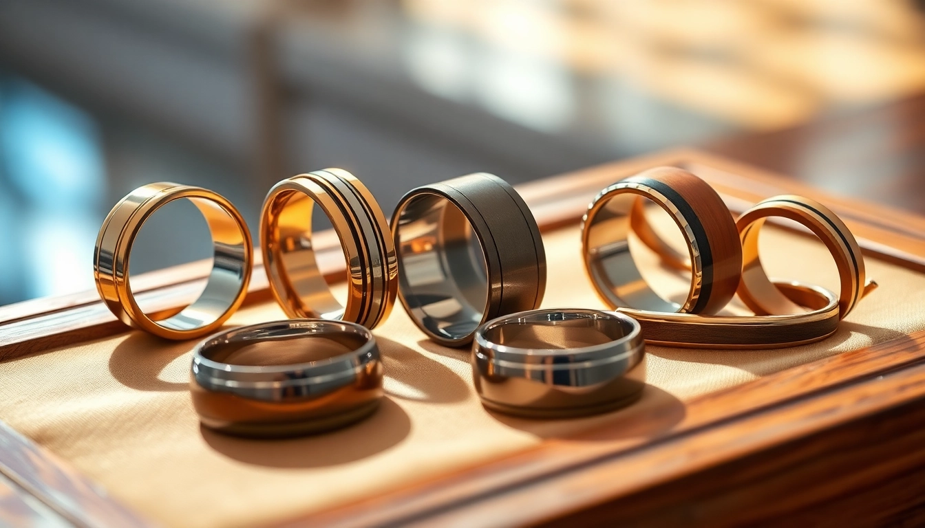 Showcasing a variety of wedding rings for men featuring unique styles and elegant designs.