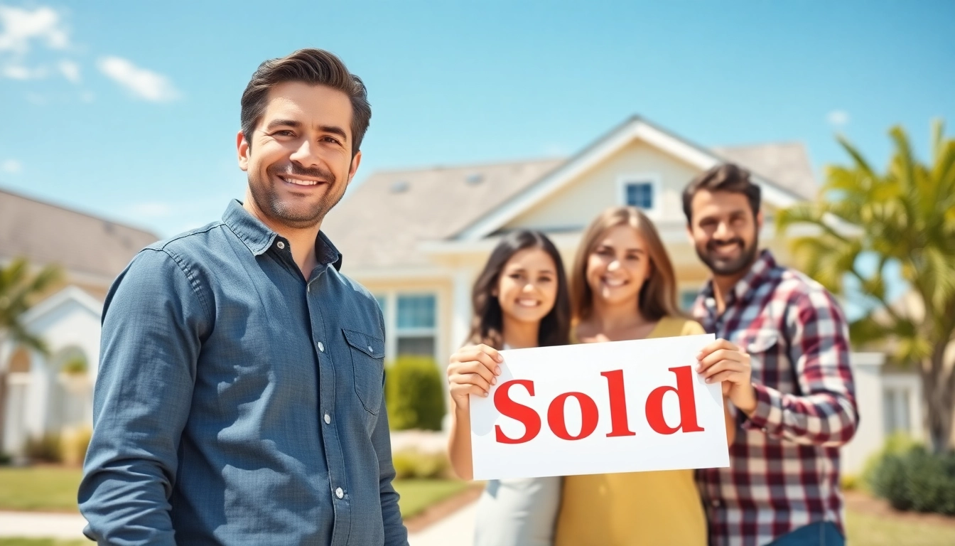 Family celebrating as they sell my house fast okc in front of their new home