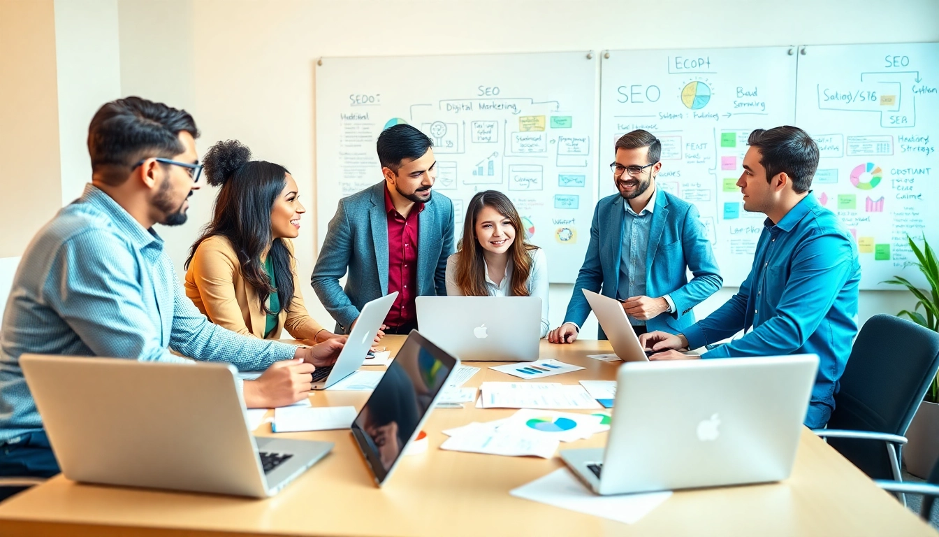 Implementing local SEO services with a collaborative team in a modern office setting.