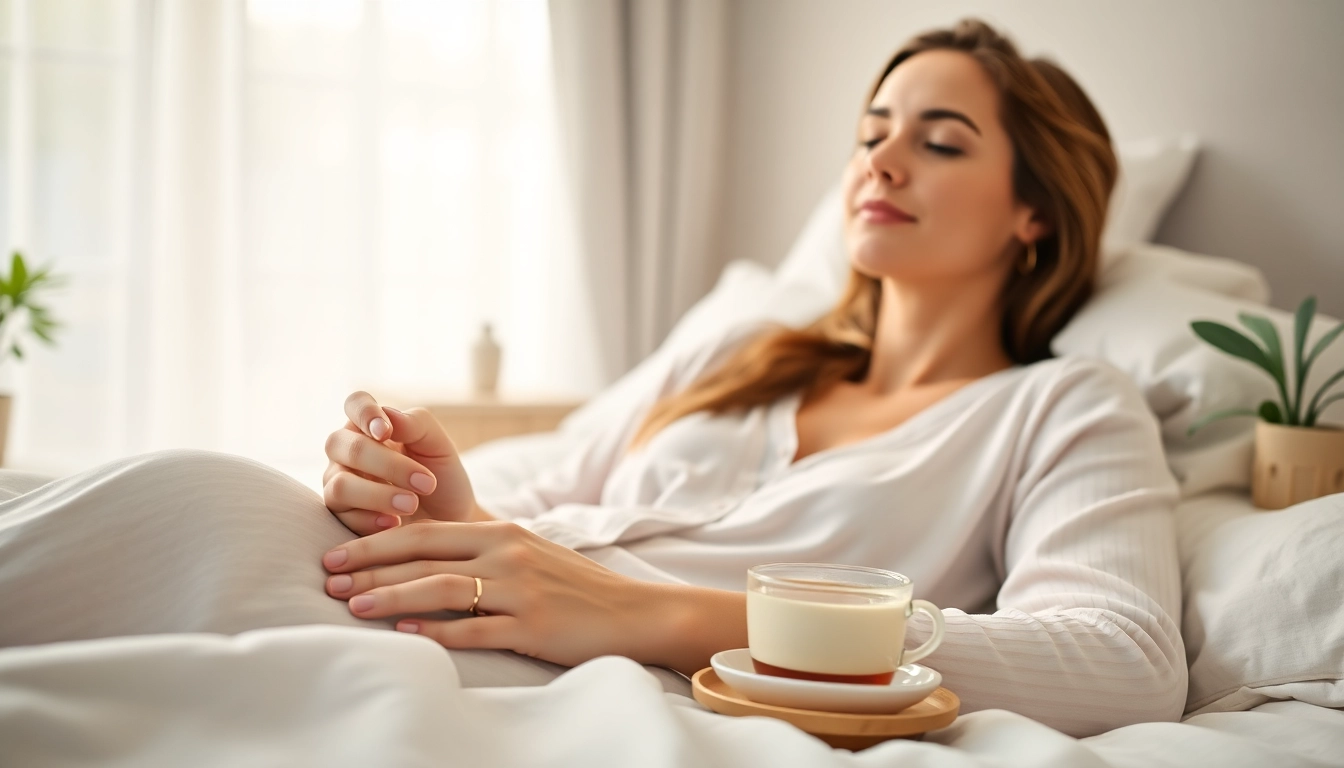 Woman enjoying comfort in Bamboo sleepwear in a cozy bedroom setting.