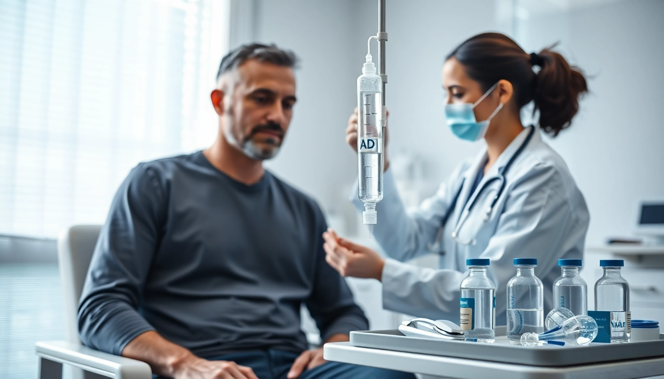 NAD IV therapy procedure showing a healthcare professional assisting a patient.