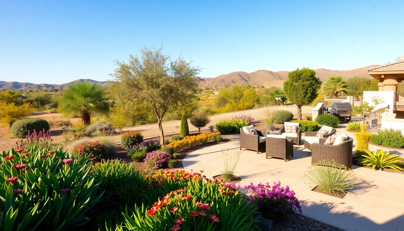 Experience expert landscaper services San tan valley with a stunning garden and inviting outdoor patio.
