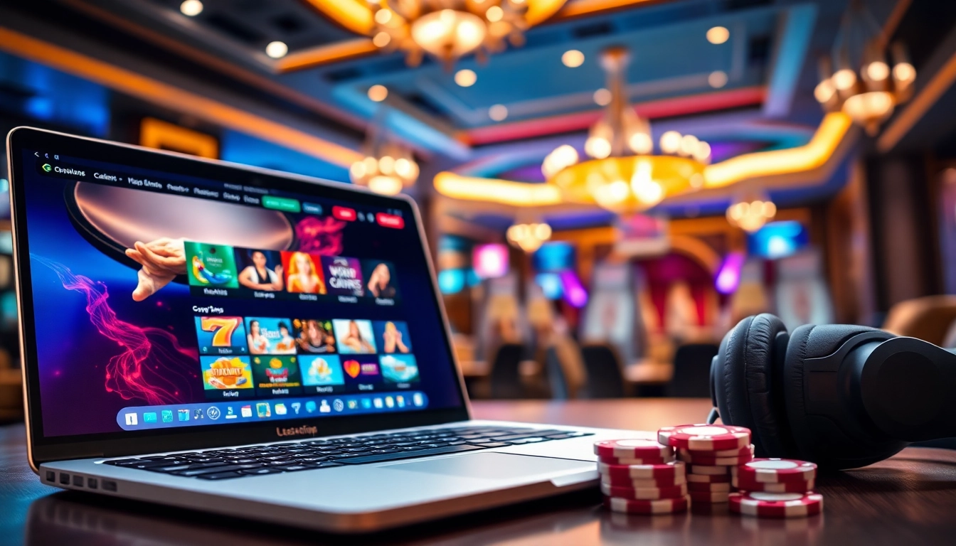 Engaging TPower casino online gaming interface on a laptop with vibrant visuals.