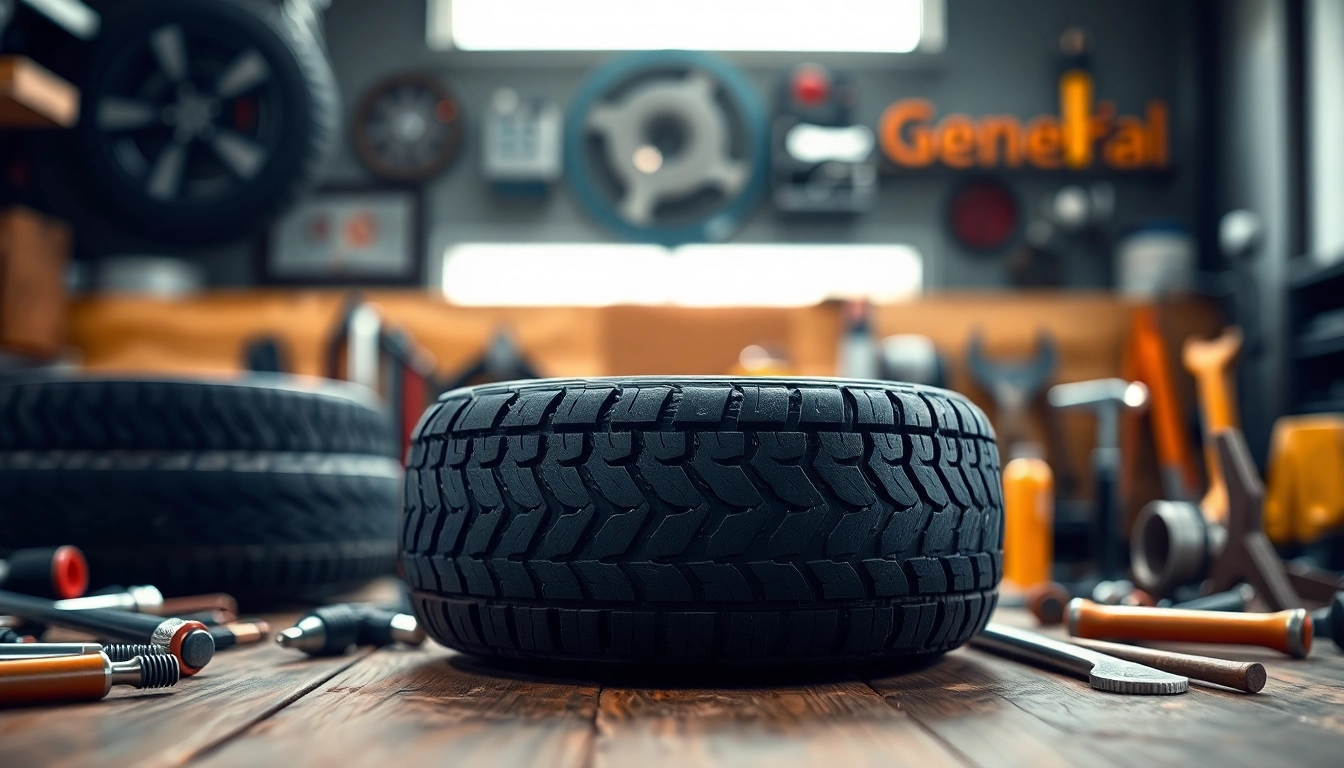 Showcase General tires with detailed tread patterns in a professional automotive setting