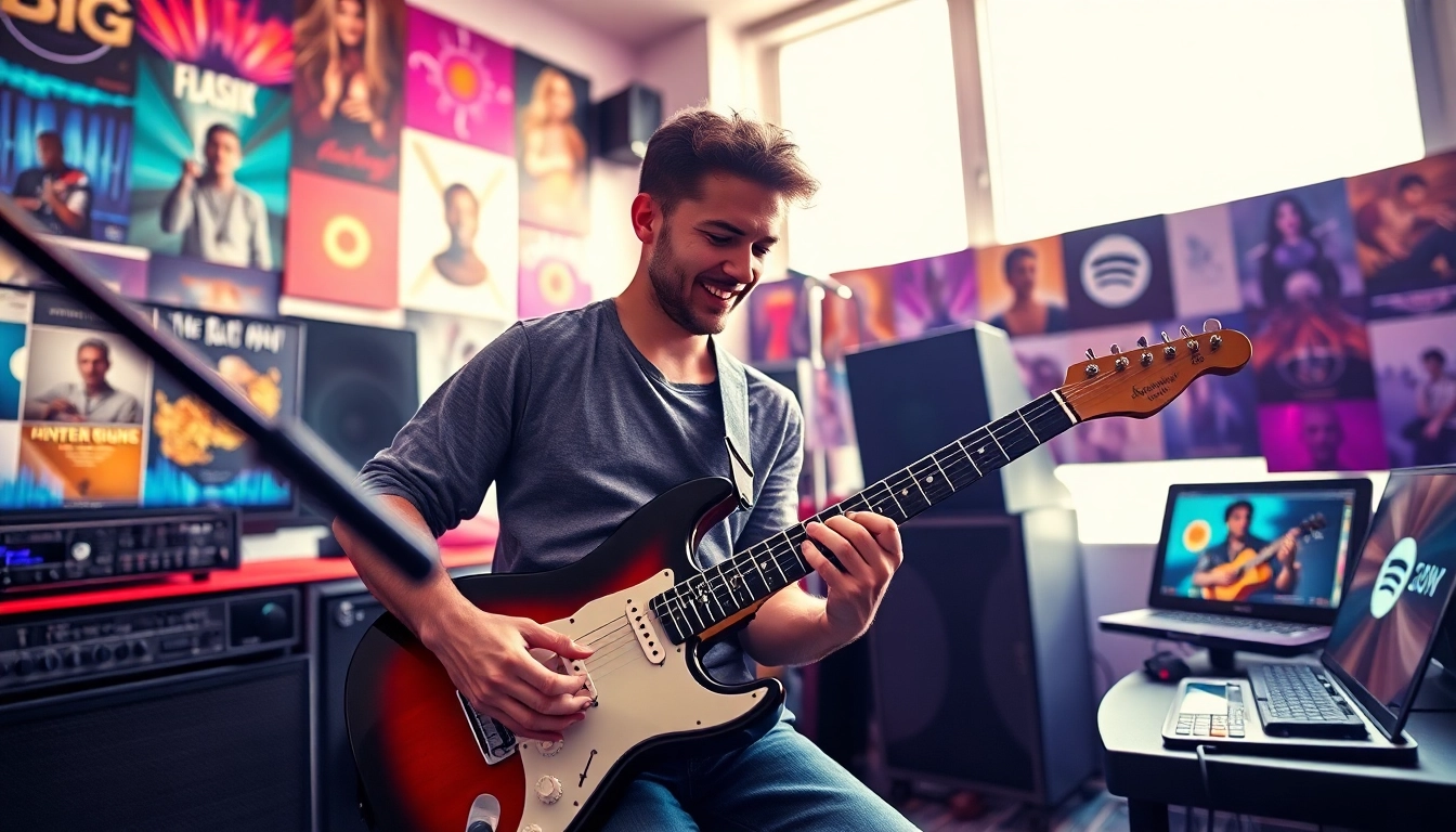 Boost your Spotify promotion with an energetic artist in a vibrant music studio.