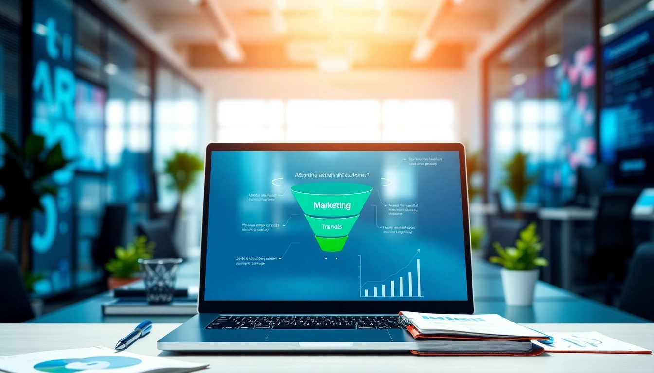 Visualize Magnetic Marketing strategies through a dynamic funnel concept in a modern office.