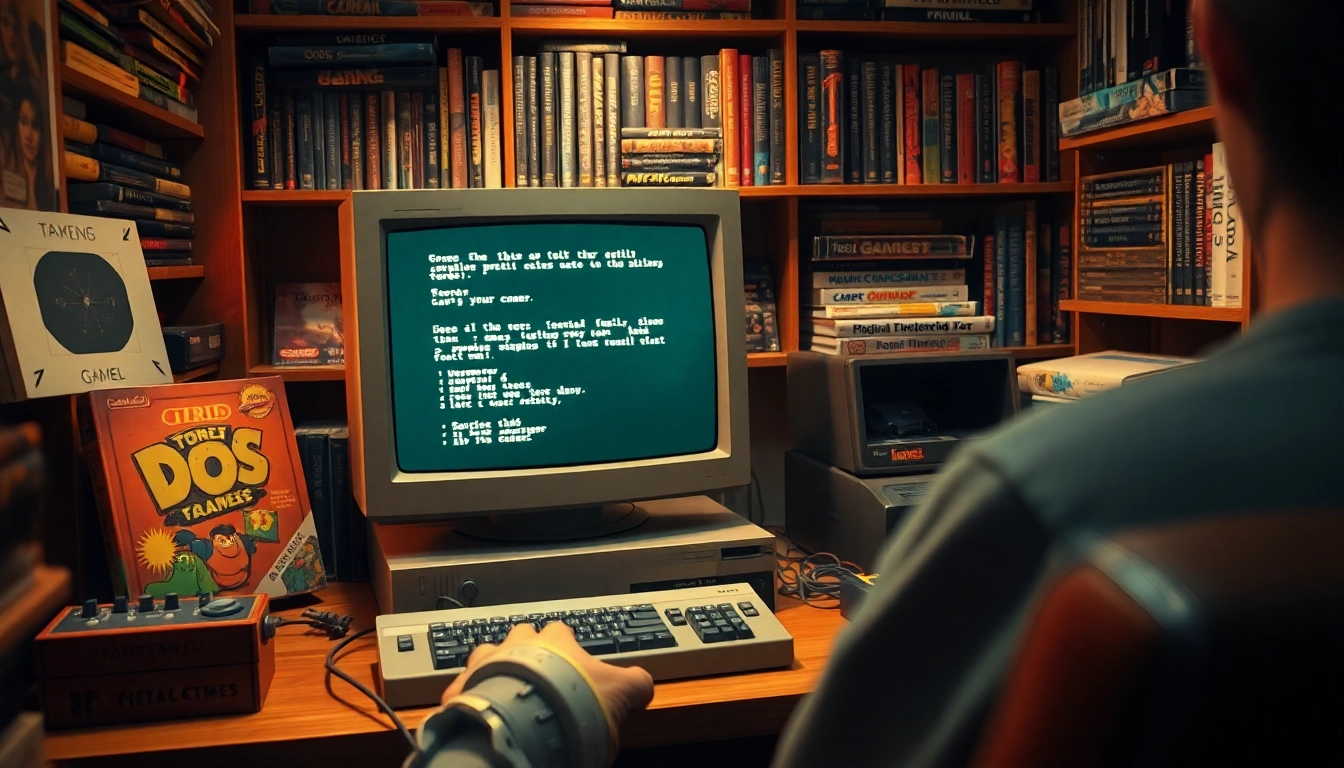 Play DOS games on a vintage computer setup, showcasing retro gaming nostalgia.