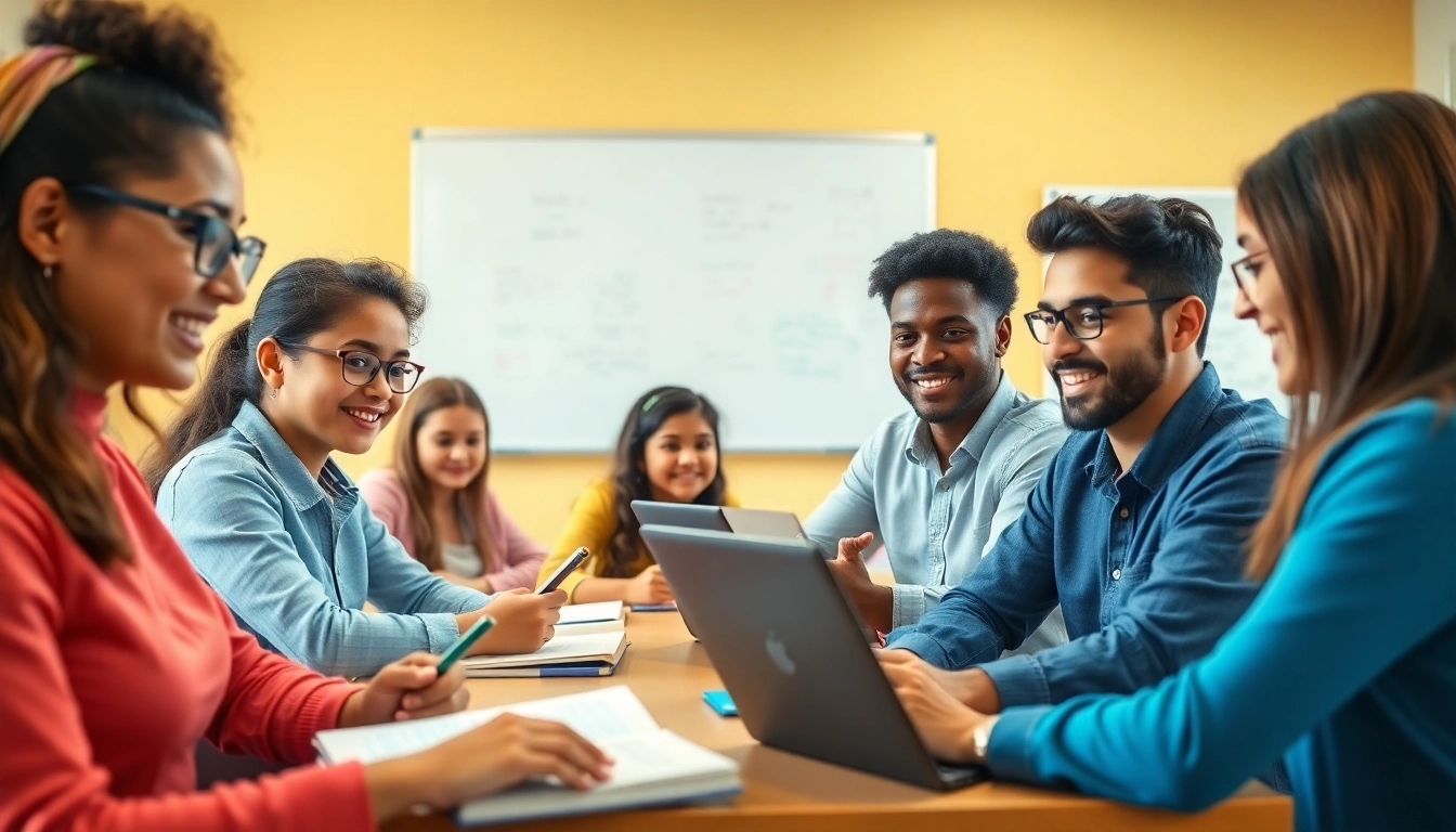 Engaged students participating in dynamic english tutoring classes with a dedicated tutor.