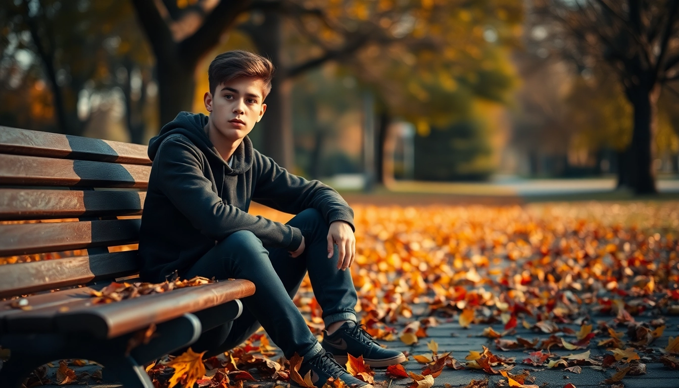 Reflecting on depression, a young person sits alone on a park bench in autumn.