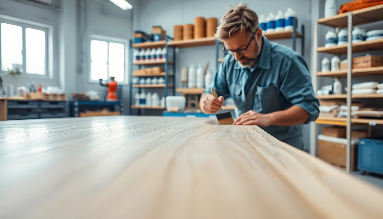 Applying laminating resin to fiberglass in a professional workshop setting.