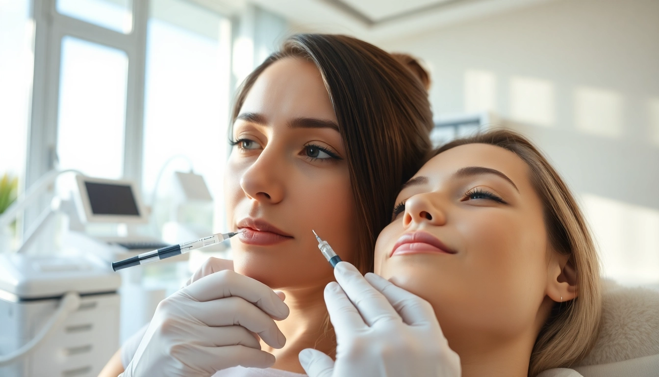 Experienced practitioner skillfully applying dermal fillers to enhance facial contours.