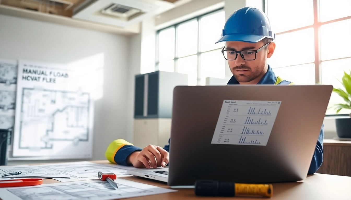 View of a technician performing a Manual N load calculation in a modern office setting.