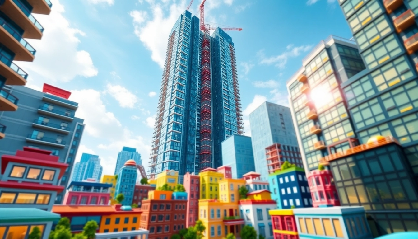 Engage in play sim tower while managing your own skyscraper empire, showcasing vibrant buildings.