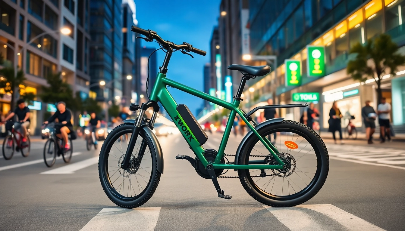 Experience the benefits of ebike Singapore with this sleek, modern electric bike in a vibrant urban setting.