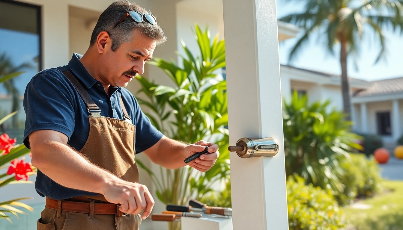 Locksmith Miami expertly working on a residential door lock, showcasing professionalism and reliability.