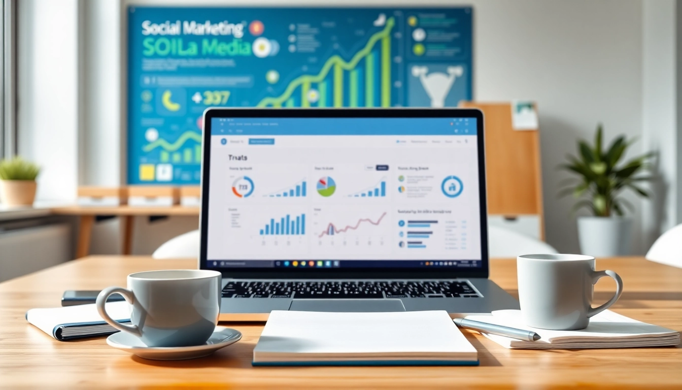 Showcasing social media marketing companies edmonton with a modern workspace highlighting creative marketing strategies.