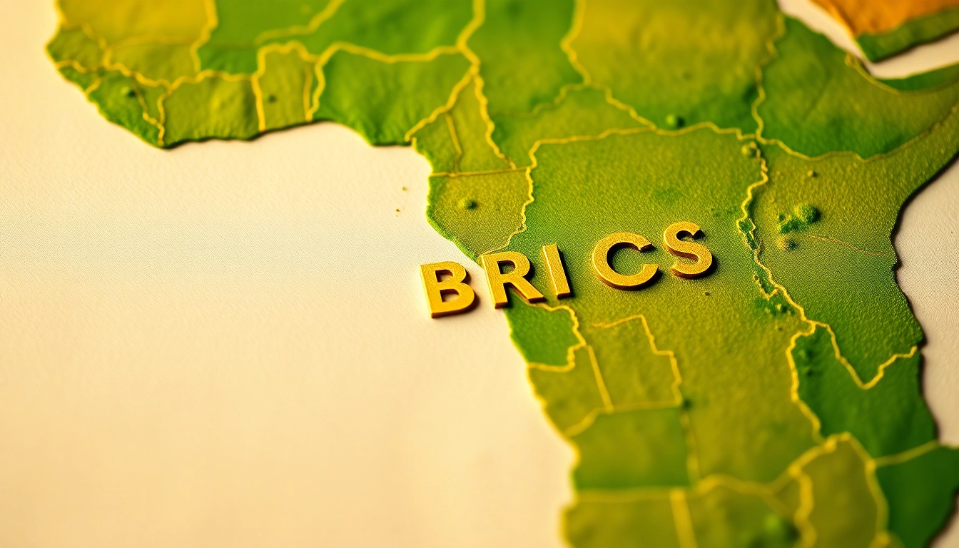 Illustration of the BRICS Africa partnership highlighting nations collaborating for economic growth.