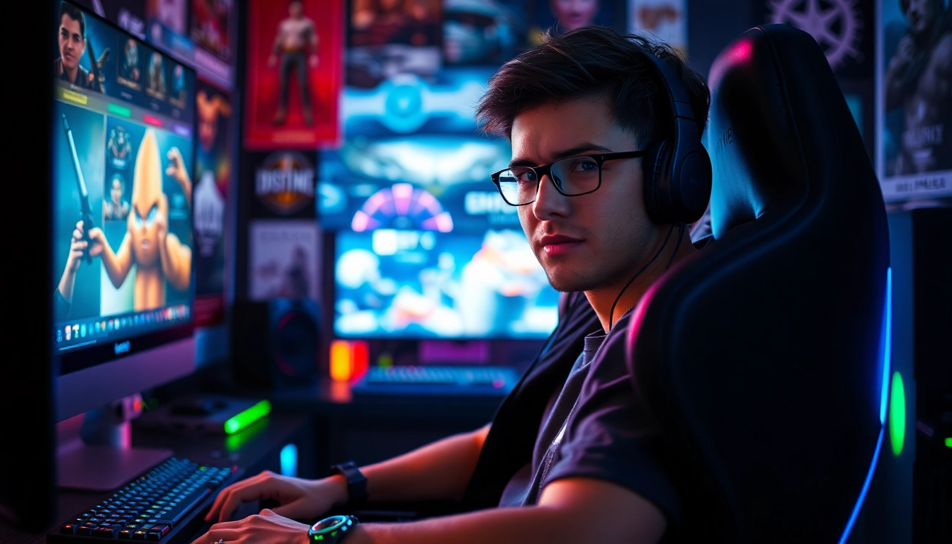 Permainan online yang seru dari gamer profesional dengan setup gaming modern