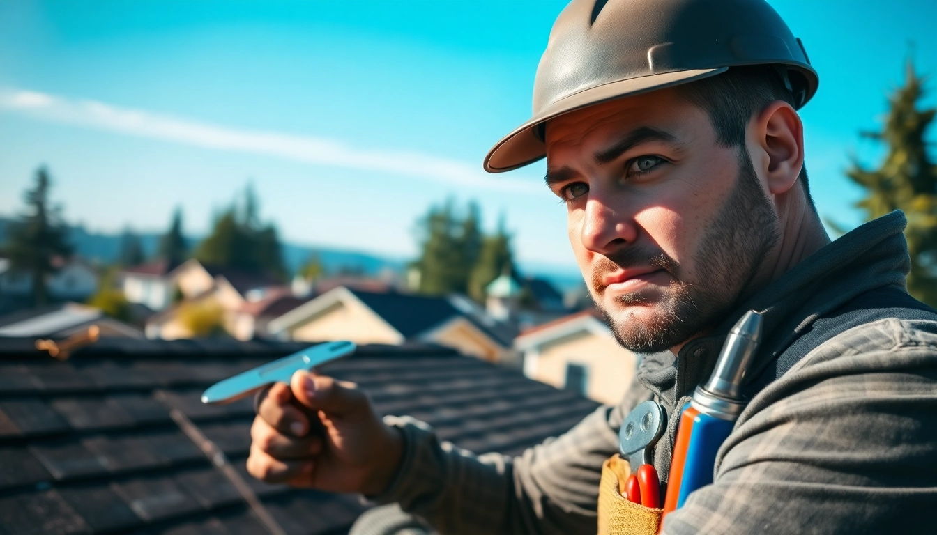 Engaged contractor performing roof repair Vancouver Wa while inspecting details of the roofing.