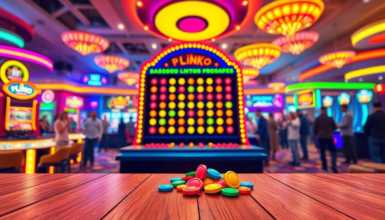 Menggugah semangat permainan situs plinko dengan papan Plinko berwarna dan token siap dijatuhkan.