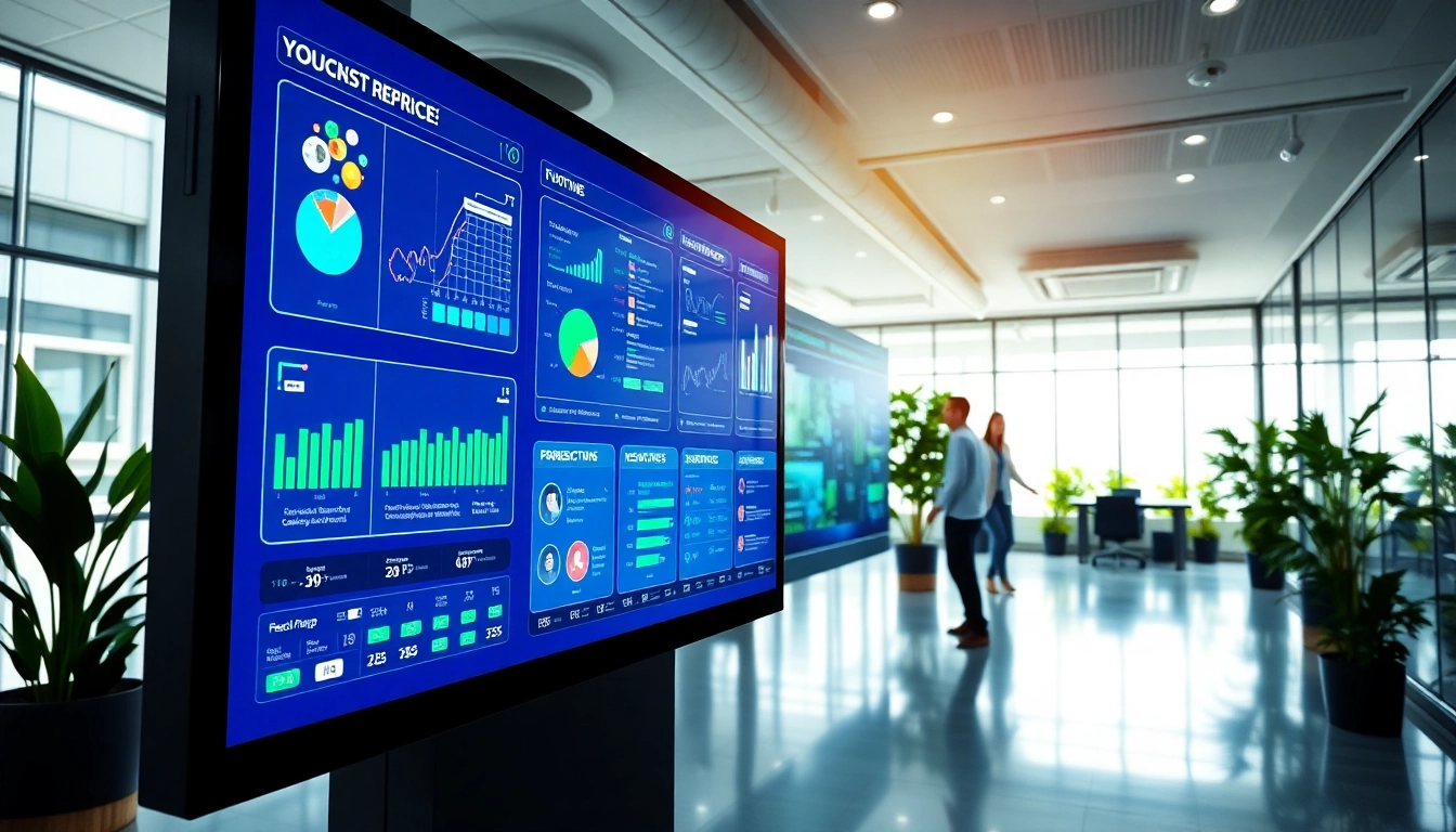 Engaging digital signage display with vibrant visuals in a modern office atmosphere.