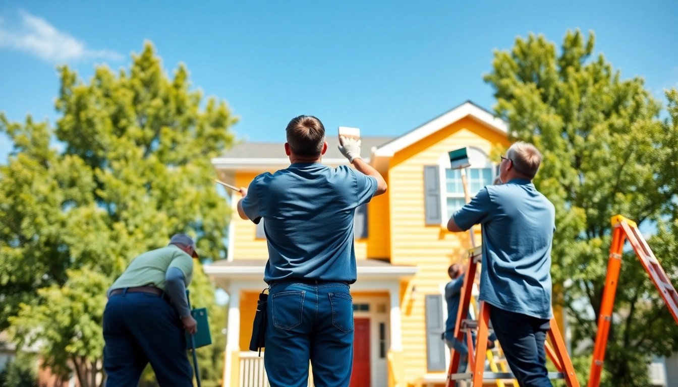 Exterior house painters applying vibrant paint on a charming home, showcasing their professional skills.
