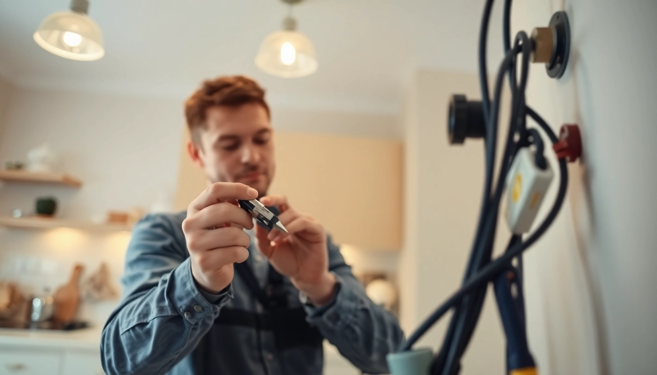 Enhance Electrical Service quality with a skilled electrician fixing home wiring.