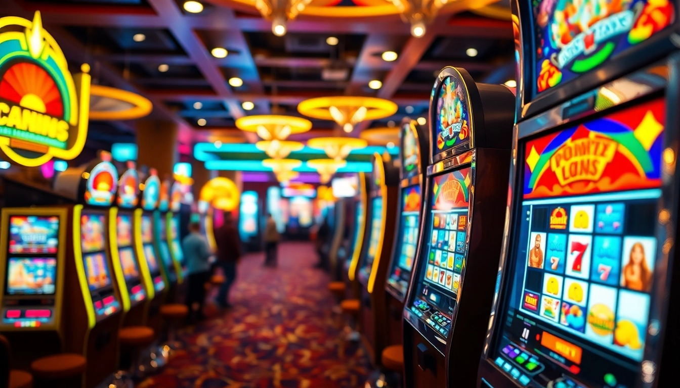 Menang besar di mesin game slot yang berkilau di kasino.