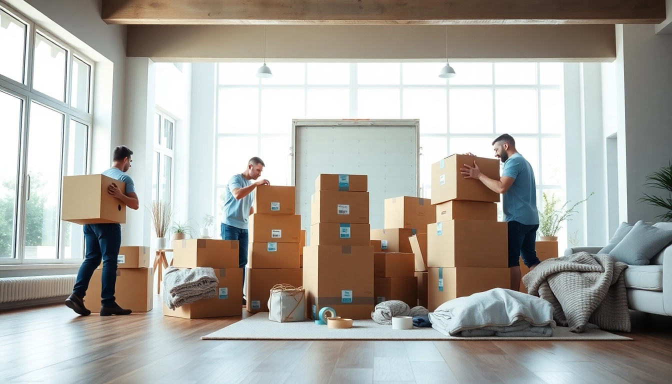 Movers efficiently packing belongings at https://starvanlinesmovers.com in a bright, professional setting.