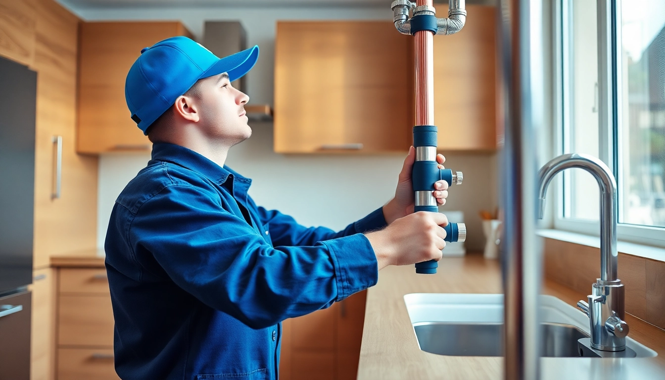 Greater Sydney Plumbing professional installing pipes in a modern kitchen setting.