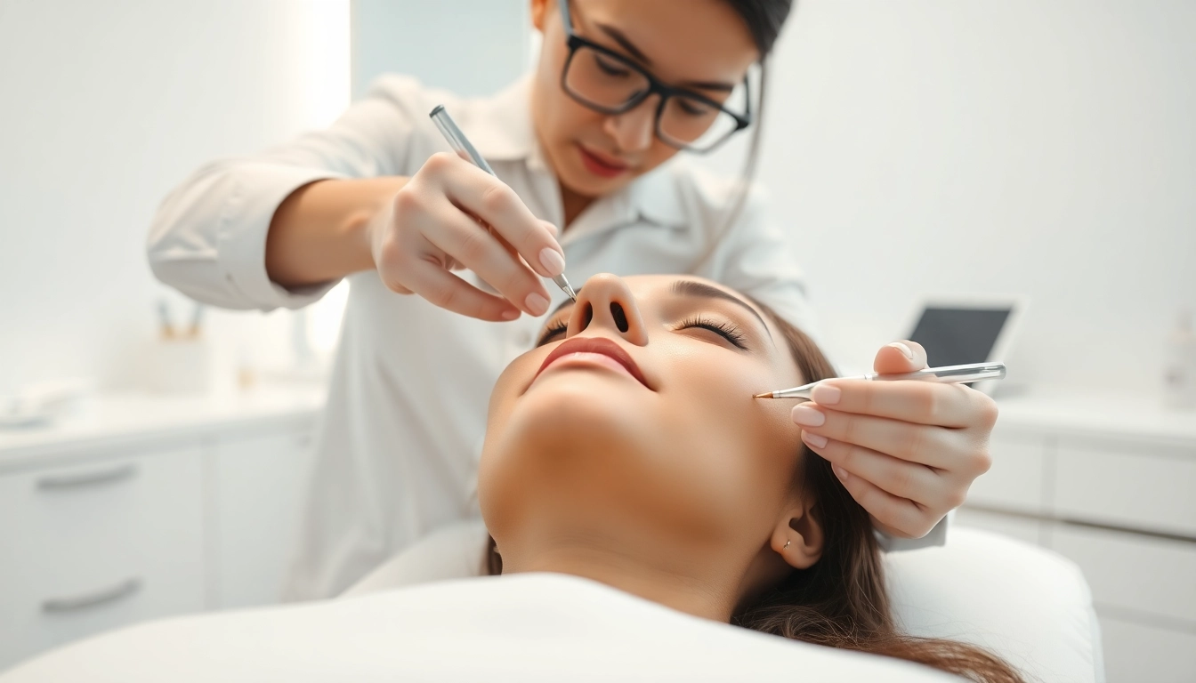 Nose thread lift near me showcased in a professional clinic setting with an aesthetician attending to a client.