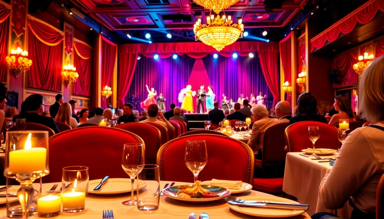Eager guests enjoying an interactive dinner theater in las vegas, featuring colorful performances and elegant dining.