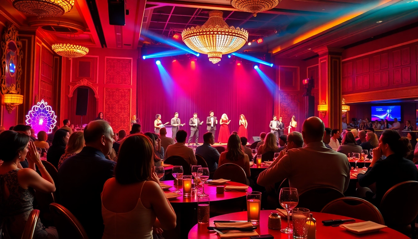Enjoying dinner shows in las vegas with lively performances and an engaged audience.