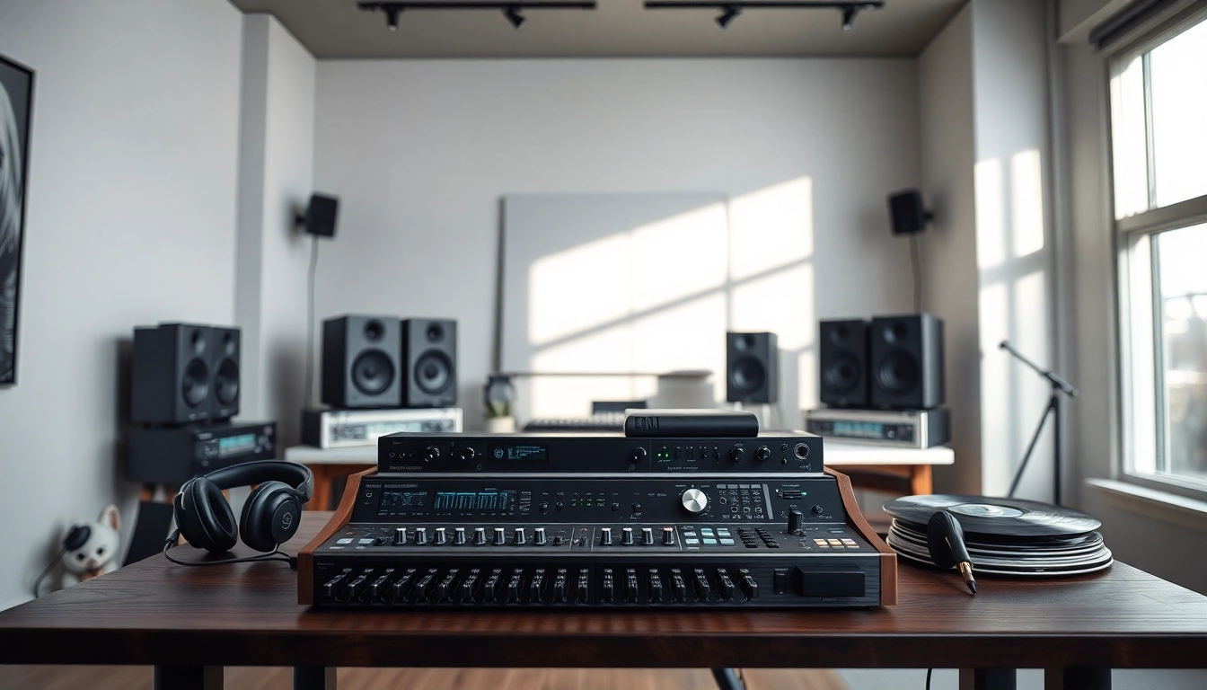 Showcasing the audio hardware player from https://hardwareplayer.com in a modern studio setting with creative ambiance.