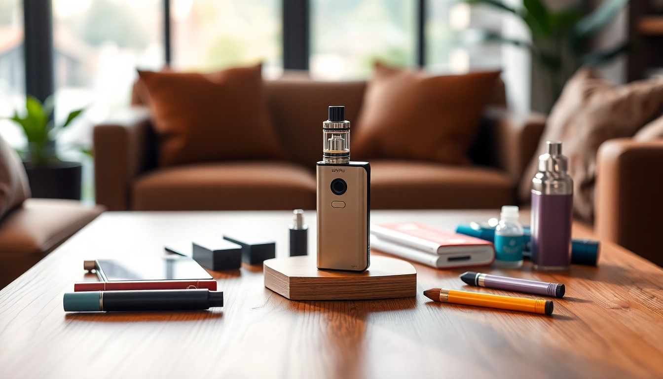 Puff pro vaping device highlighted in a modern lounge with vibrant accessories.