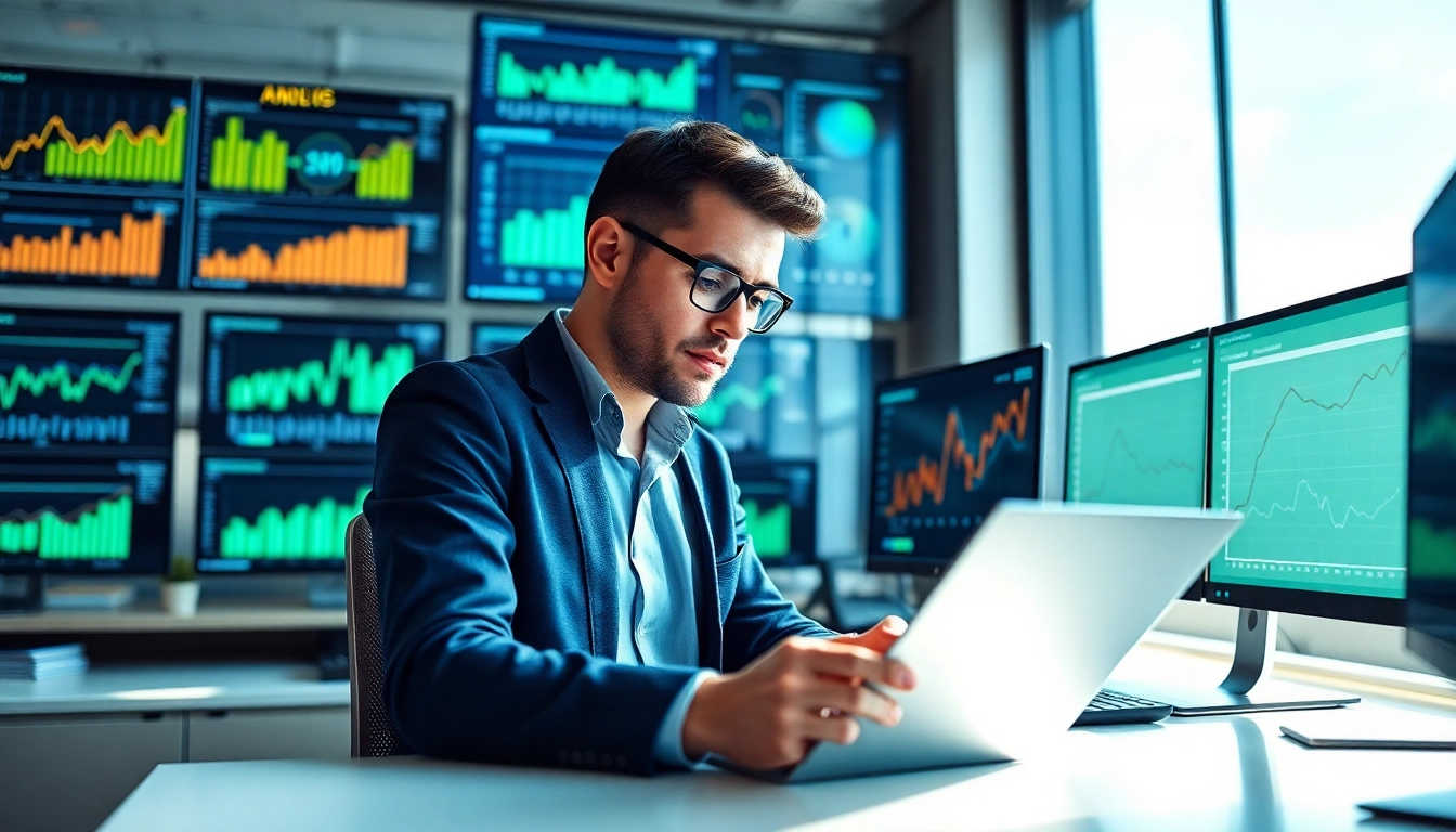 Analyze to find competitor customer list in a modern office with data displays.