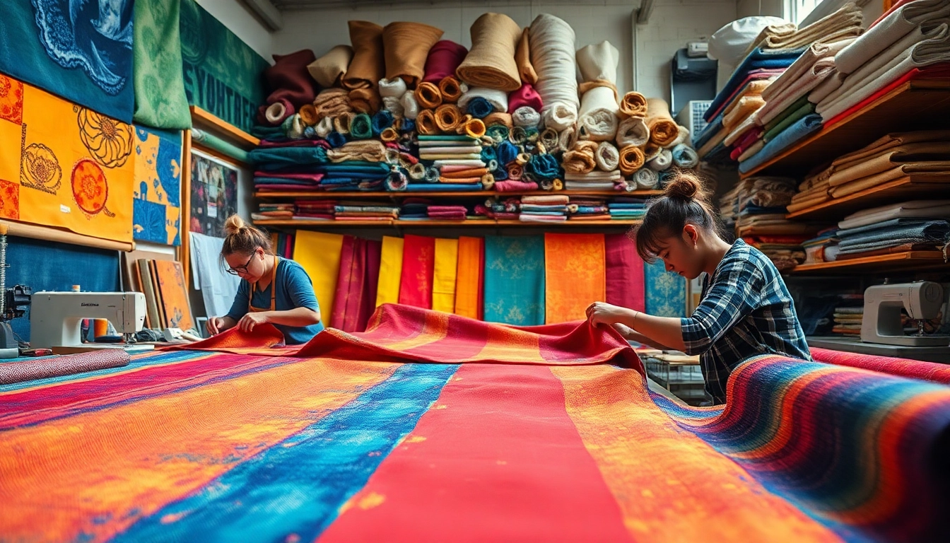 Canvas stoffen worden omgevormd door ambachtslieden in een kleurrijke werkplaats.