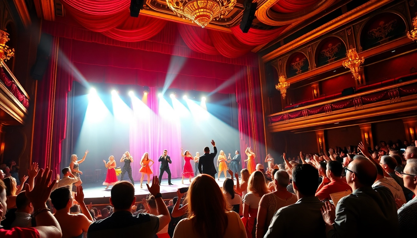 Enjoying a vibrant matinee vegas show in a luxurious theater setting with engaged audience.