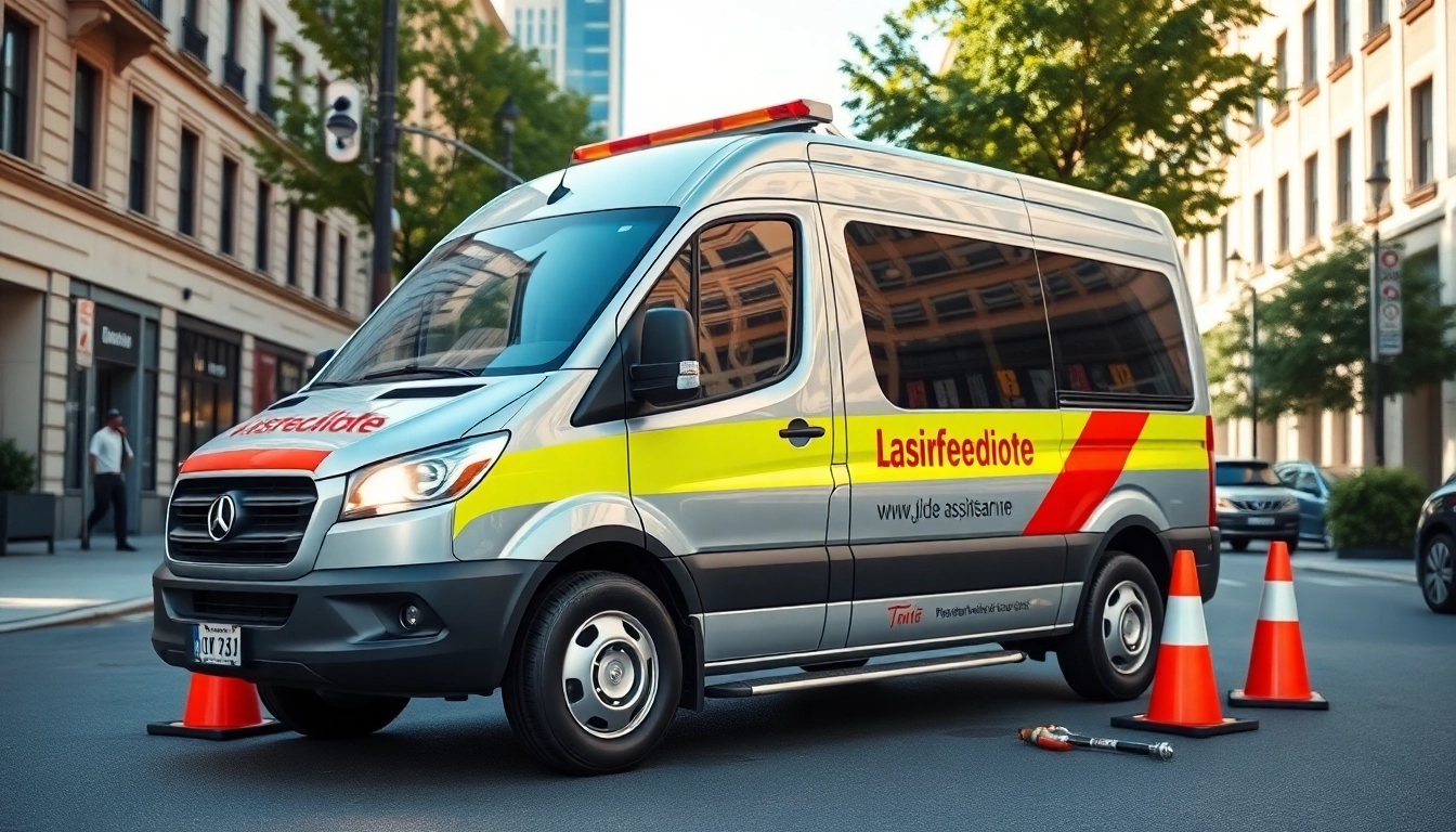 Usługa auto pomoc Tychy z profesjonalnym pojazdem wsparcia na miejskiej ulicy.