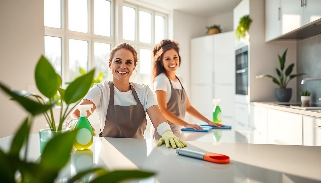 Efficient bond cleaning Logan team sanitizing a kitchen, showcasing professionalism and eco-friendly products.