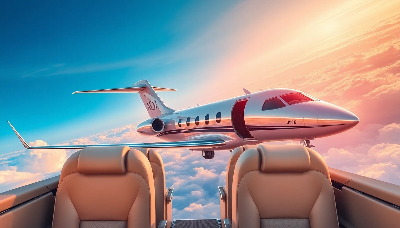 Experience Luxury Private Jet Rental with a stunning view of a sleek aircraft in flight.